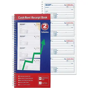 Receipt Book, 200 Sets, 2-Part Carbonless, 5-1/4" x 11", Spiral Bound, White & Canary Copies - Numbered Forms for  Transactions, Rent Payments & Business Records (1pack)
