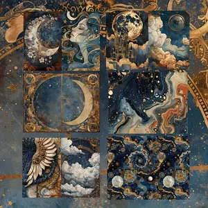 Cosmic Theme Paper & Sticker, 120pcs/set Steam Punk Patterns Paper & Sticker, DIY Paper Craft for Junk Journal Kit, Scrapbooking, Gift Box, Greeting Cards, Adventure Book, Retro Album, Art Stickers, Scrapbook Materials