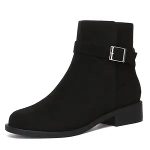 Athlefit Women's Ankle Boots Chunky Low Heel Fashion Round Toe Side Zipper Buckle Booties boots Casual Shoes Comfortable Footwear Knee