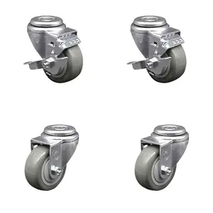 Service Caster SCC-SSBH20S3514-PPUB-TLB-2-S-2 Stainless Steel Polyurethane Swivel Bolt Hole Caster with 3.5 x 1.25 in. Gray Wheels - Set of 4