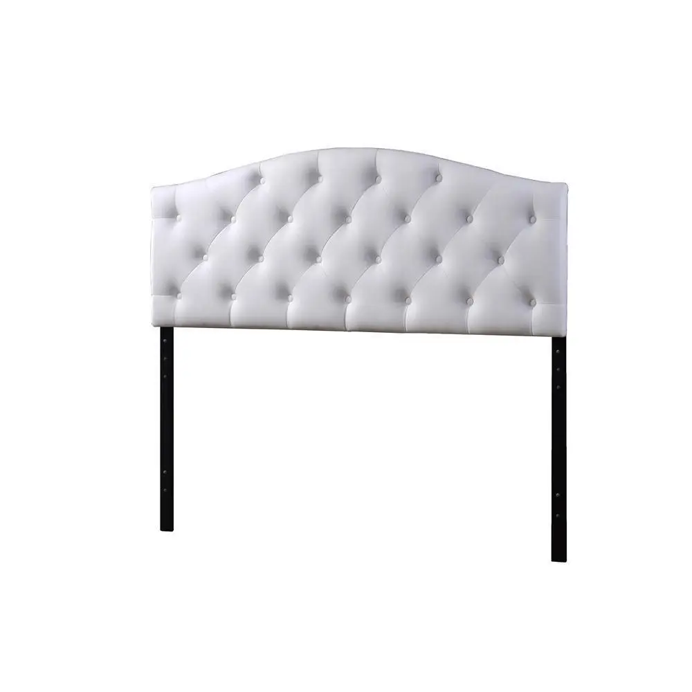 Myra Modern and Contemporary Full Size White Faux Leather Upholstered Button-tufted Scalloped Headboard