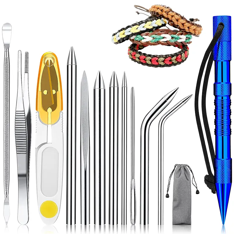 12PCS Stainless Steel Knotter Tools, Paracord Fid Set, Lacing Needles, Smoothing Tool for Leather or Paracord Work, DIY Crafts, Craft Weaving Tool Kit