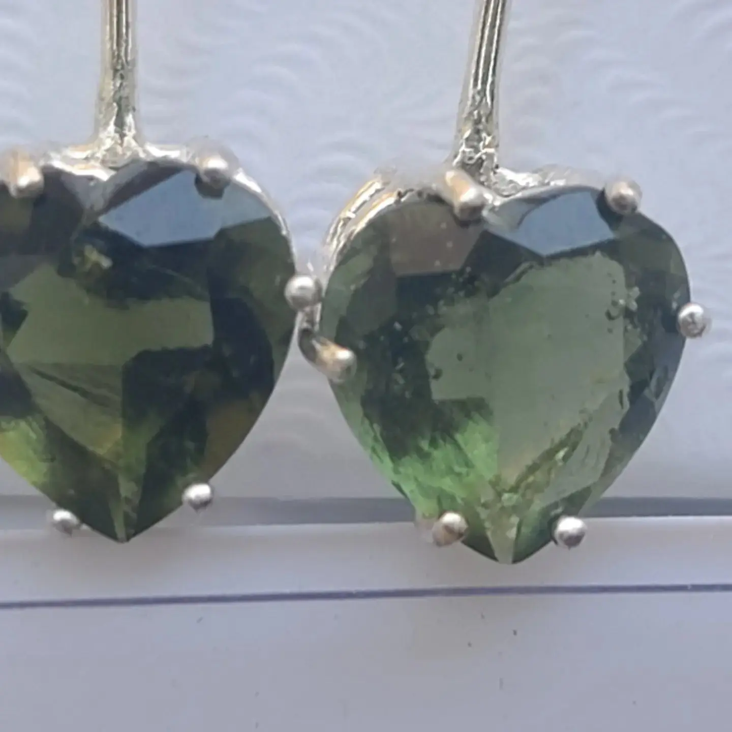 Moldavite Heart Dangle Earrings
