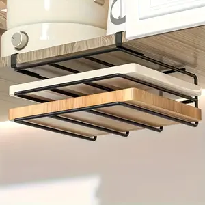 No-Drill Kitchen Cabinet Organizer Rack, Space-Saving Pull-Out Storage for Cutting Boards, Utensils & Cups, Easy Installation, Adjustable Hangable