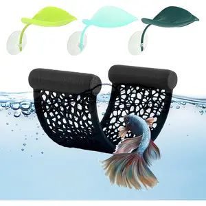 Bettas Fish Hammock Aquarium Floating Bettas Fish  with 3 count Bett-a Fis-h Leaf Pad Floating Bett-a  & Shrimp Cave Hiding Feeding(Color:Blackwhite)