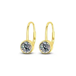 Chloe Leverback Earrings in 925 Sterling Silver White Bezel Set Leverback Earring Simple Dainty Design for Everyday 14k Gold White Cubic Zirconia Leverback Earring