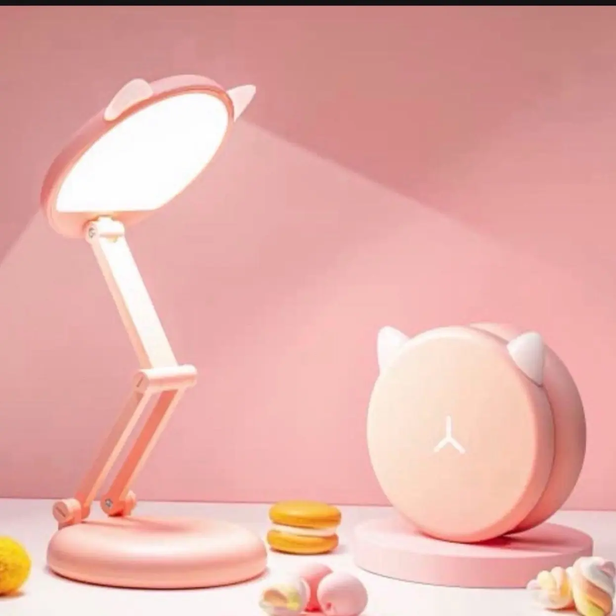 Cute Desk Lamp Pink Lamp Kawaii Desk Accessories, 8 Brightness Cute Lamp Cat Lamp Kawaii Accessories, Foldable & Portable Pink Cute Desk Accessories