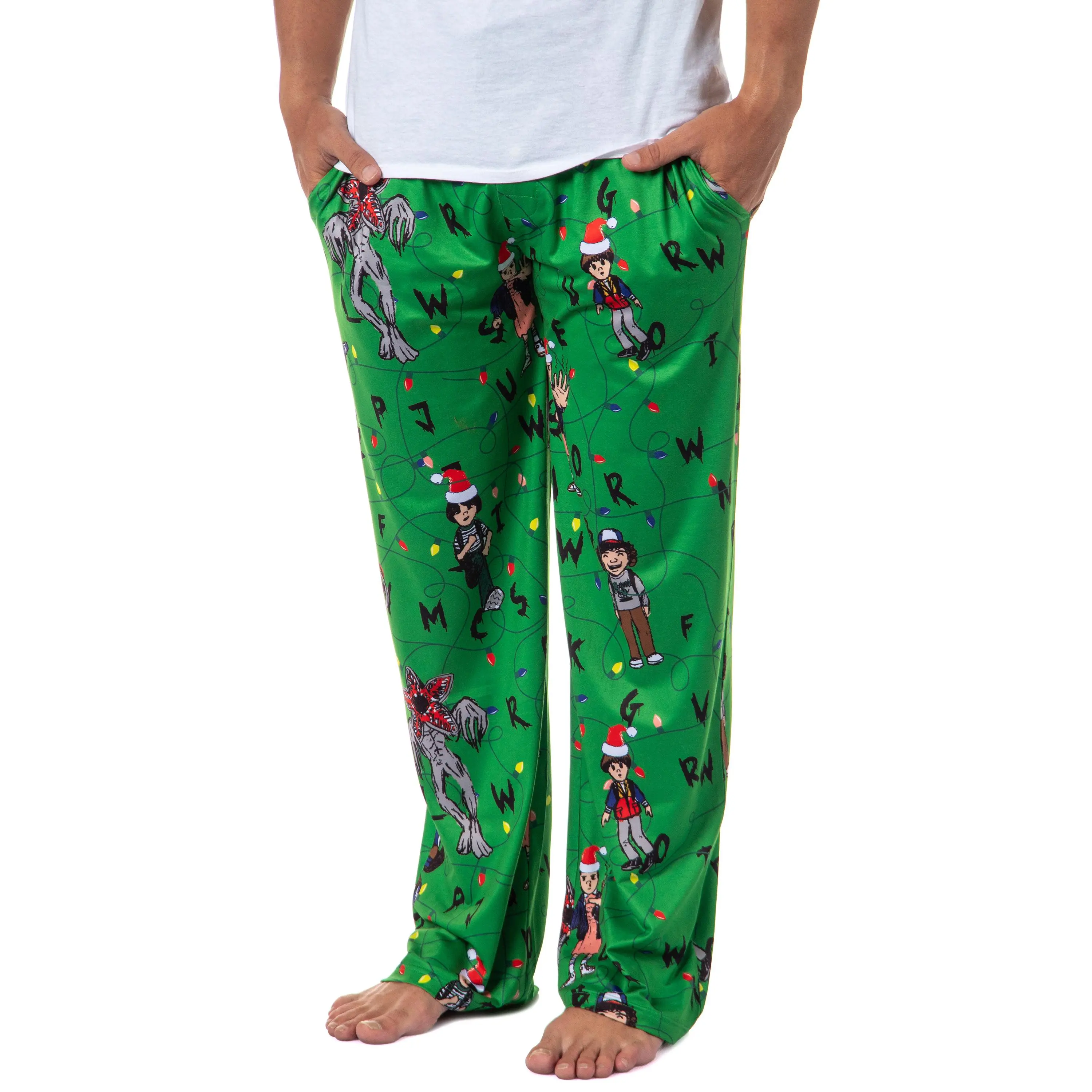Stranger Things Men's Sketch Characters And Light Strings Adult Lounge Pajama Pants