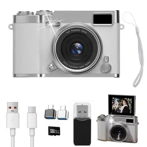 White  Retro CCD Digital Camera, Original Standard Package Without Internal Memory, Complete Bundle Equipped with 32GB Memory Card, Card Reader & Adapter, Compact Vintage Digicam for Daily Shooting, Travel & Student Vlogging