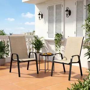 SOLVYA Set of 2/4/6 Stackable Patio Chairs, Bistro Chairs Set, All Weather Metal Outdoor Patio Chairs, Rocker Chairs for Backyard, Poolside, Garden, Balcony（Brown/Grey）
