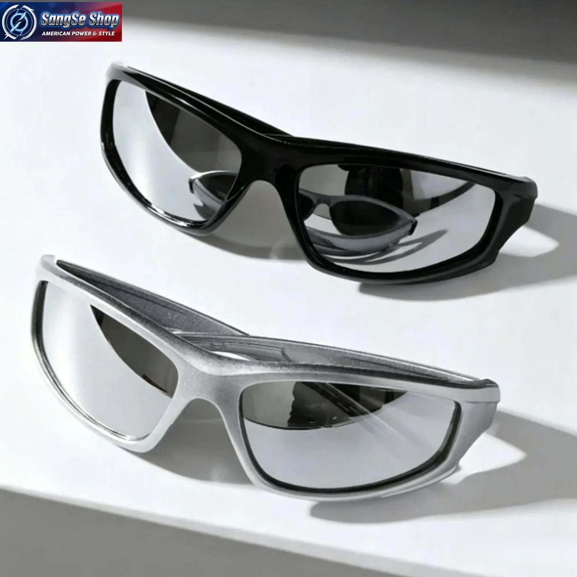 Men's 2-Pack Y2K Wrap-Around UV400 Sunglasses - Lightweight Futuristic Cyberpunk Sport Eyewear for Raves, Outdoor Use