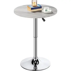 Height Adjustable Round Pub Table 360 °   Swivel Counter Bar Tables Bistro Tall Cocktail MDF Top, Grey