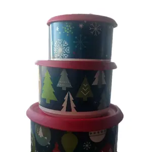Christmas Tupperware Canisters Set 3 Piece Non-Toxic Candy Cookies Festive Design for Holiday Storage 575ml 960ml 1.4L