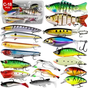18/36 Pce Fishing Lures Kit Mixed Including Minnow Popper Crank Baits with Hooks for Saltwater Freshwater Trout Bass Salmon Fishing, Suitable for Freshwater/saltwater