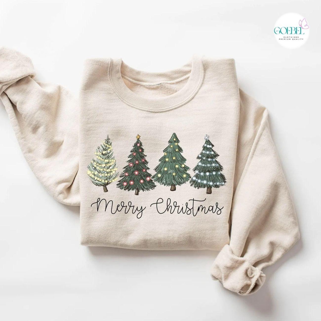 Christmas Trees Sweatshirt, Merry Christmas Sweatshirt, Holiday Sweater, Womens Holiday Sweatshirt, Christmas Shirt, Winter Sweatshirt Unisex Womenswear Graphic Crewneck