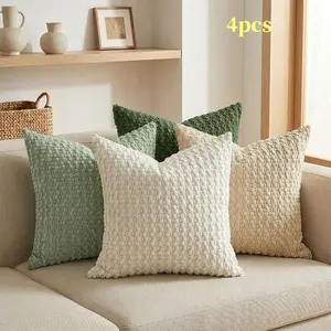 4 Pack 18x18inch 50x50cm Boho Striped Throw Pillow Covers, Soft Corduroy Decorative Cushion Cases for Couch Sofa, All Seasons