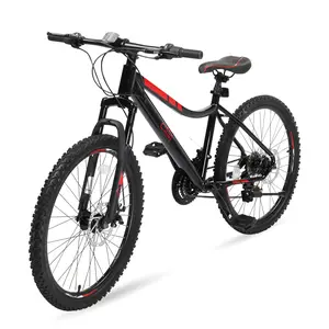 24-inch 21-speed mountain bike with high-carbon steel frame and suspension fork
