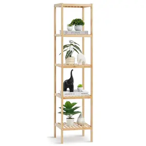 VEVOR 5-Tier Bathroom Standing Shelf,  Narrow Shelving Unit, Display Storage Rack Organizer, Freestanding Flower Plant Stand, Multifunctional Bamboo Shelf Ideal for BathRoom, Kitchen, Home, Natural