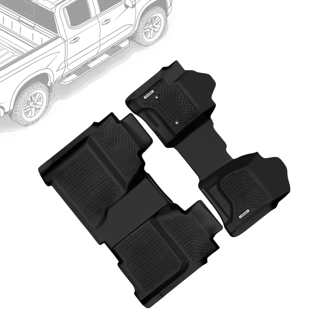 OEDRO TPE Floor Mats fits 2014-2018 Chevy Silverado / GMC Sierra 1500 Crew Cab, 2015-2019 Chevy Silverado / GMC Sierra 2500HD 3500HD Crew Cab, Rows 1, 2, All Weather, Waterproof