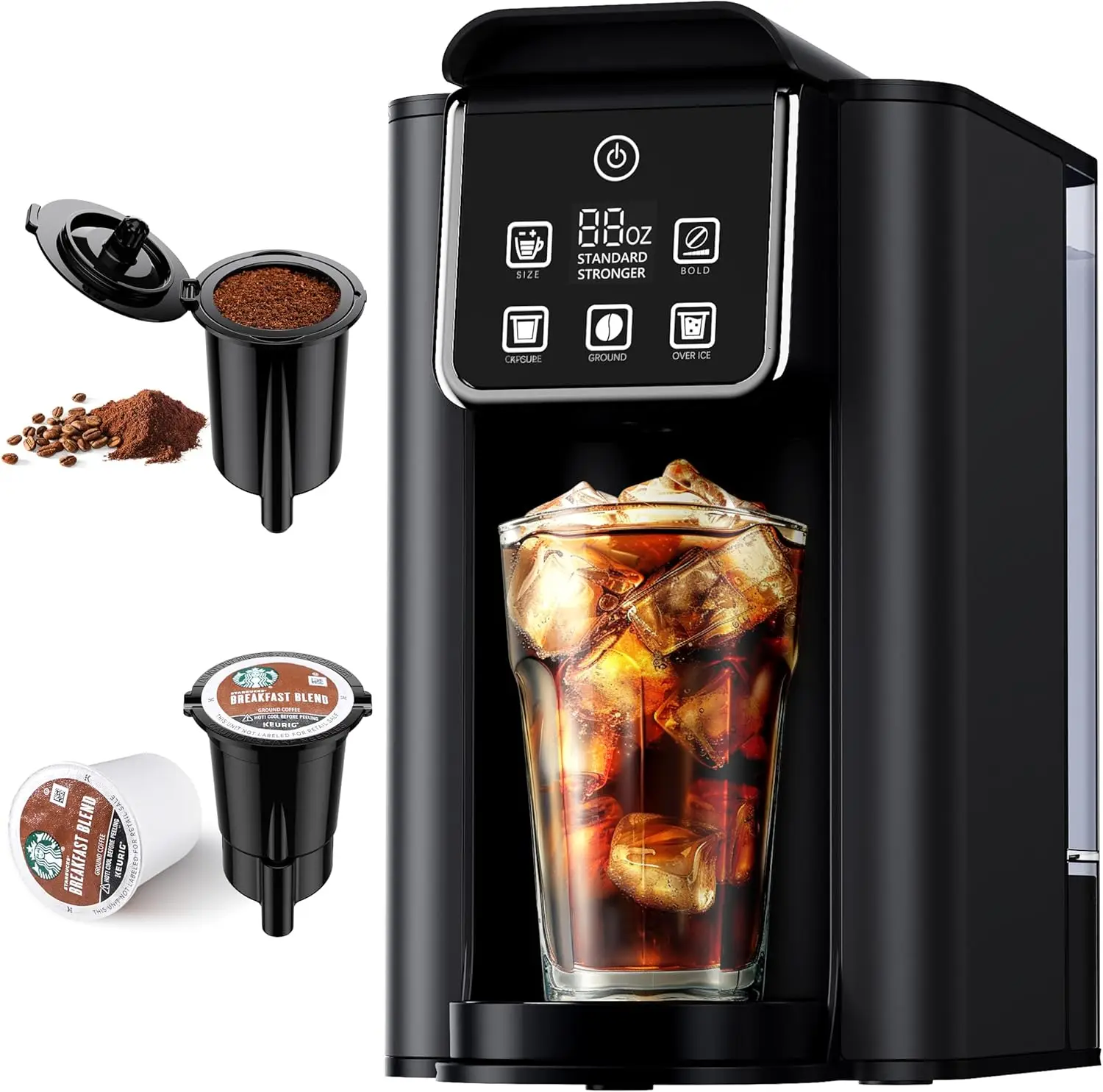 SHARDOR Single Serve Coffee Maker, Hot and lced CoffeeMachine for K Cup Pods & Ground Coffee, 5 Cup Sizes of 6to 14 0z/Espresso Machine 20 Bar, Profes