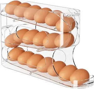 Clear Egg Holder for Fridge, Auto Rolling Egg Dispenser for Eggs 18 Count, FIFO Design, Space-Saving Egg Roller, Organizer, Container, Storage for Refrigerator & Kitchen Countertop(1 Pack)