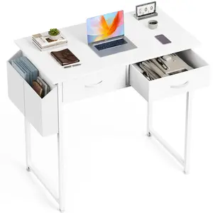 Computer Desk Home Office Bedroom Writing Study PC Table with Storage Space Fabric Side Bag Headphone Hook Metal Frame Adjustable Feet