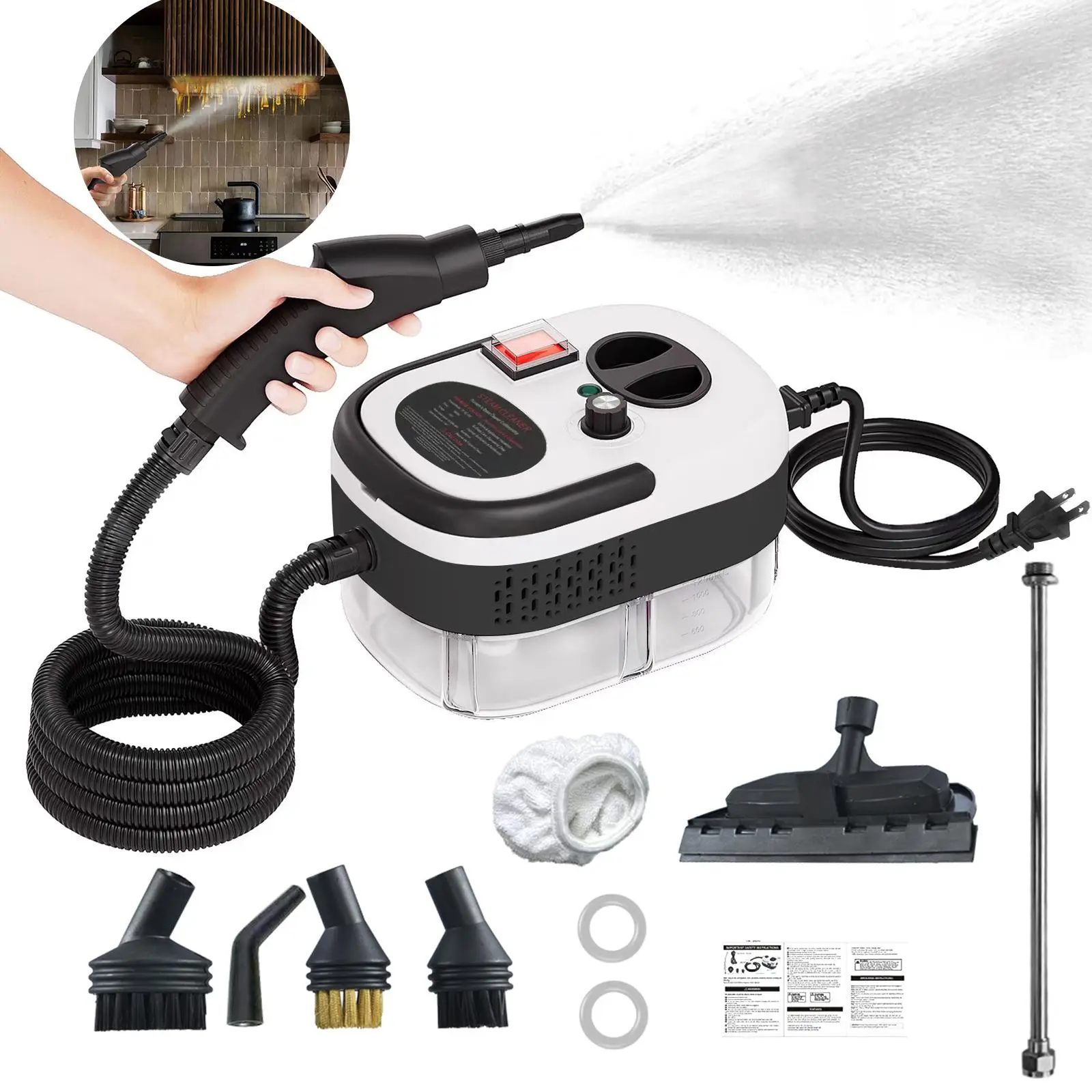 1600W Multifunctional Handheld Steam Cleaner, Home Essentials, High Temperature Pressurized Steam Cleaning Machine with 5 Brush Heads, Portable Car Ai