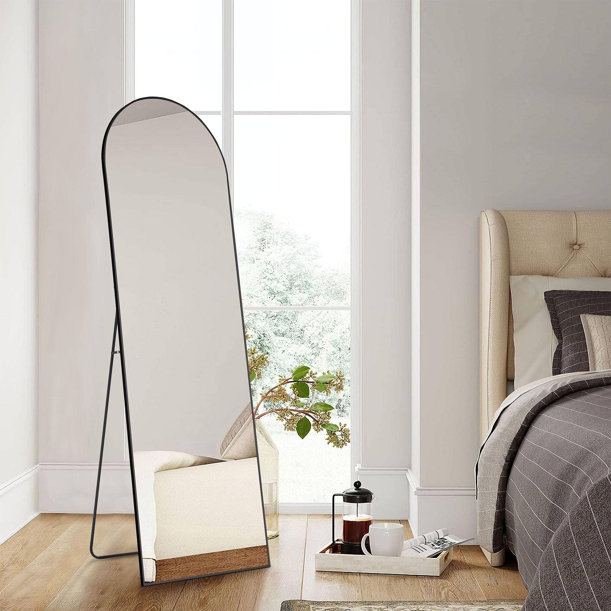 Arched/Right Angle 71"x26"/64"x21"/59"x16"Full Length Mirror Full Body Floor Gold Mirror Standing Hanging or Leaning Wall,Arch Wall Mirror with Stand Aluminum Alloy Thin Frame for Bedroom Cloakroom,Black Full-Length Mirror with Explosion-Proof HD Glass