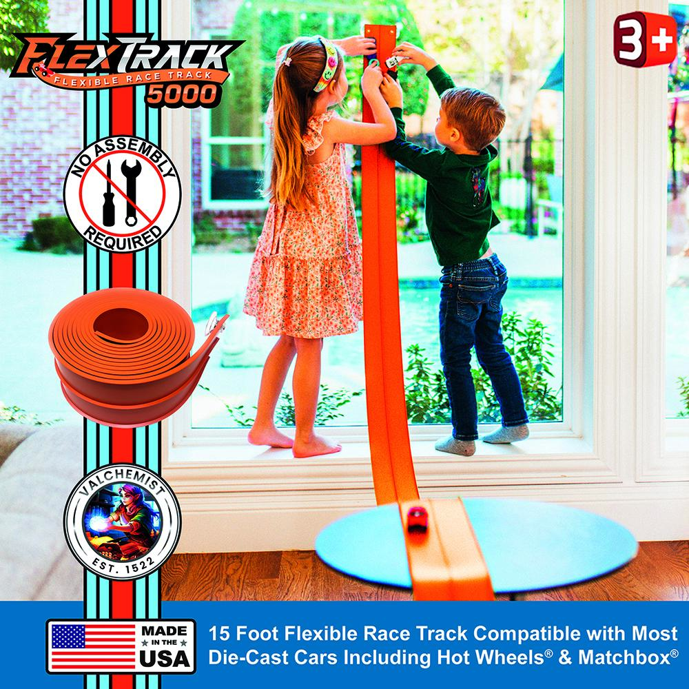 Blazing Orange FlexTrack 5000 Flexible Race Track Compatible with Hot Wheels & Matchbox Cars, Made in the USA, No Assembly Required