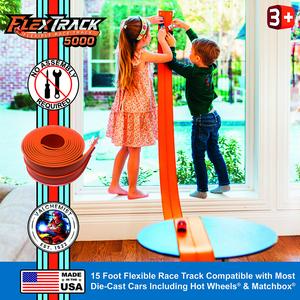 Blazing Orange FlexTrack 5000 Flexible Race Track Compatible with Hot Wheels & Matchbox Cars, Made in the USA, No Assembly Required