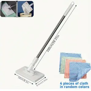 Snap grip mini mop with Four Cloths - 100cm Handle - 16cm x 8.5cm Head - 39.37in - 6.3in - 3.35in - Random Colors - 4 Pieces