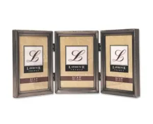 212 MAIN Traditional Steel Frame - Antique Pewter Hinged Triple 3" x 5" Photo Frame with Beaded Edges, Ideal for Baby Photos & Maternity Decor