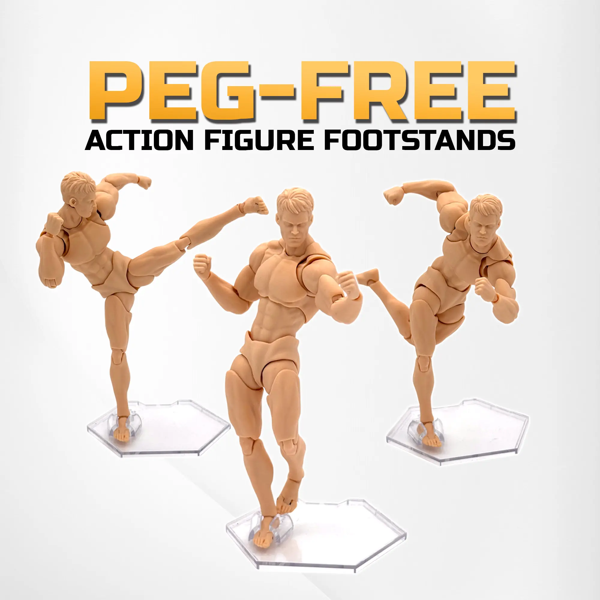 Peg-Free Action Figure Stands - 9 Pack - 1/12 & 1/10 Scale - Clear/Transparent - 3"x3.5" Durable Peg-Free Action Figure Stands - 9 Pack - 1/12 & 1/10 Scale - Clear/Transparent - 3"x3.5" Durable