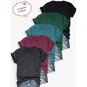 (New)Women'sSolidColorRoundNeckTee,CasualShortSleeveCrewNeckT-shirtforSummer,LadiesClothesforDailyWear
