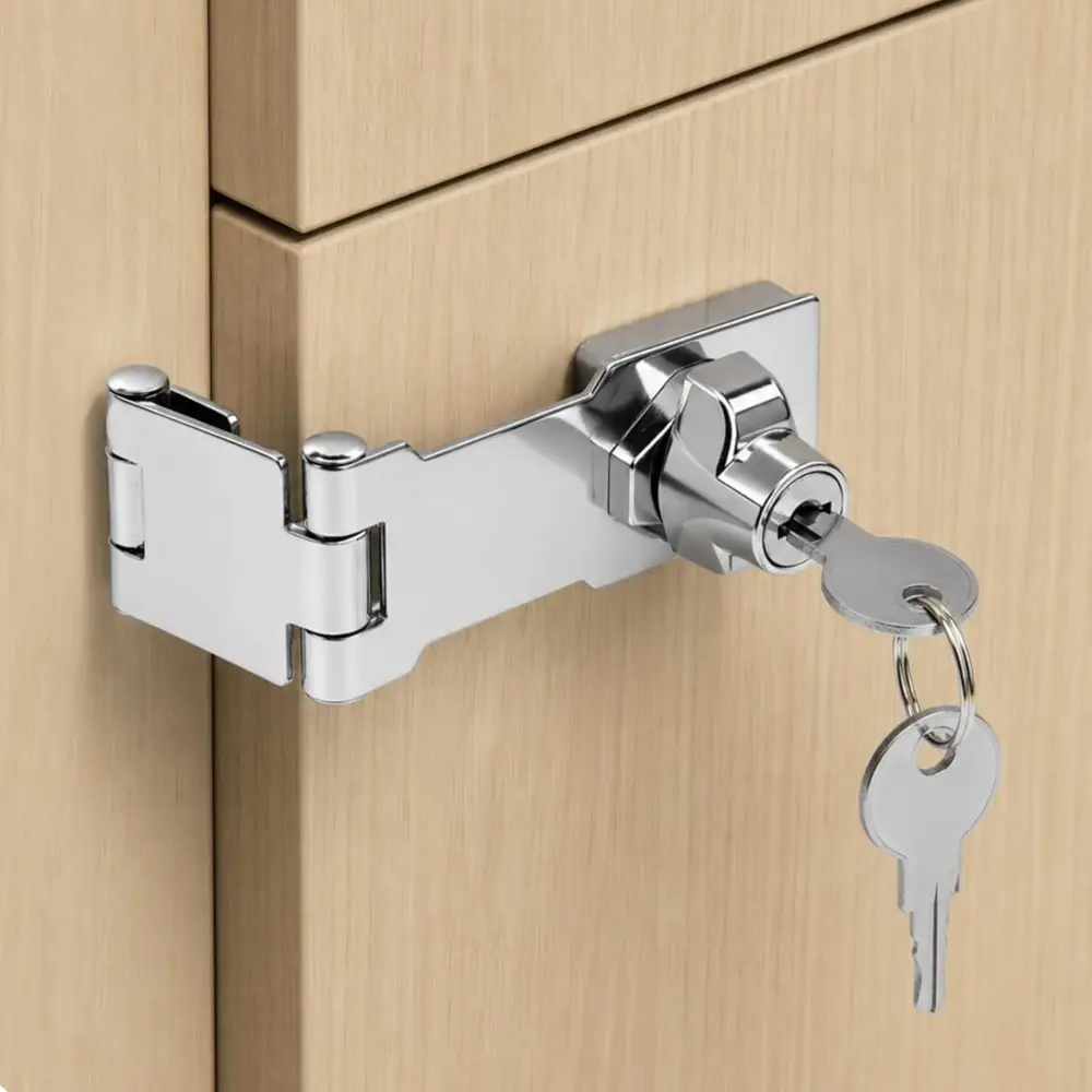 Keyed Hasp Latch,4 Inch Safety Padlock Hasp for Cabinets Heavy Duty Hasp Lock ,Attic Door Latch,Chrome Door Lock with Keys for Storage Cabinet,Closets Doors