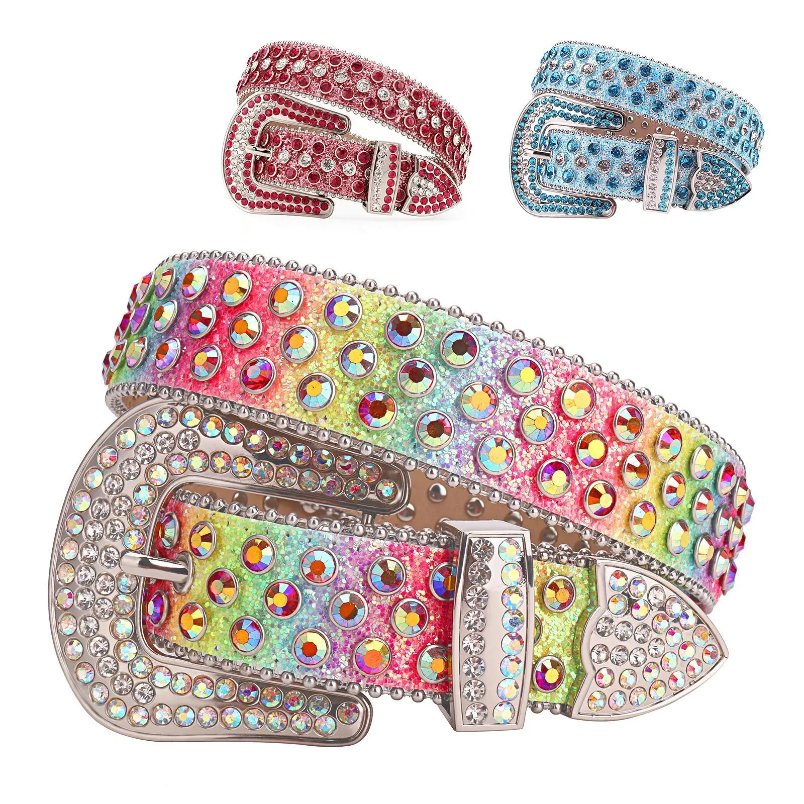 Y2K Rainbow Hologram Cowgirl Belt | Hand-Set Rhinestone & Glitter on Upcycled Leather  Coachella Rave Unisex Statement (Burning Man Gift!) modern  belt goth  belt