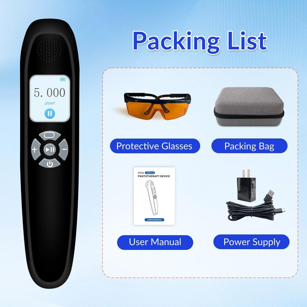 ZJZK 9 Diodes 308nm UVB Excimer Phototherapy Device, 65mW/cm² High Energy Density, Handheld Blue Light Skin Treatment, Targeted Therapy for Vitiligo, Psoriasis, Eczema, Atopic Dermatitis, Portable Home Use for Skin Disorders