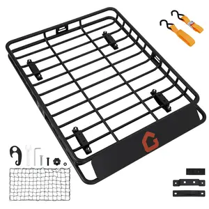 GARVEE Heavy Duty Roof Rack Basket 46x36 Inches, Universal Car & Truck Cargo Carrier with Net and Waterproof Cargo Bag, Luggage Holder with Extension, 200LB Capacity