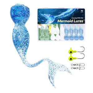 POWJOY Mermaid Soft Fishing Lures, 10PCS Swimbaits with Ultra-Thin Tail, Realistic Bionic Soft Plastic Lures with Flash for Bass Trout, Freshwater Fishing Lure Kit with Jig Heads & Swivels