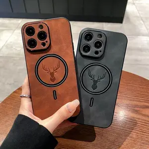 Fogepix Deer Luxury MagSafe Case for iPhone 17/16/15/14/13 Pro Max Premium PU Leather Magnetic Protective Cover, Slim Fit Durable Shockproof Full Protection, Wireless Charging Compatible, Stylish Phone Case for Men & Women