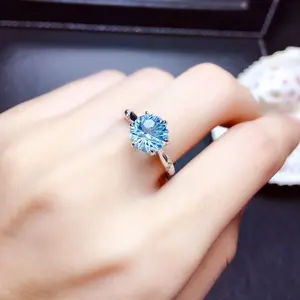 Natural Blue Topaz Ring, 2 Carat Cut, September Birthstone, Adjustable Open Back, Vintage Elegance, Matching Birthstone Ring, Suitable for Weddings/parties/lifestyle