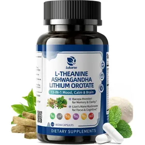 Total Mood and Brain Supplement with Lithium Orotate, Ashwagandha, L-Theanine, Bacopa and Lion’s Mane - Trace Mineral and Multivitamin for Calm Focus, Memory, Cognitive & Energy, 120 Capsules, 2 Month