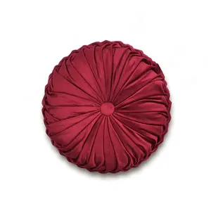 Pleated Soft Velvet Red - 15" Round DecorativePillow
