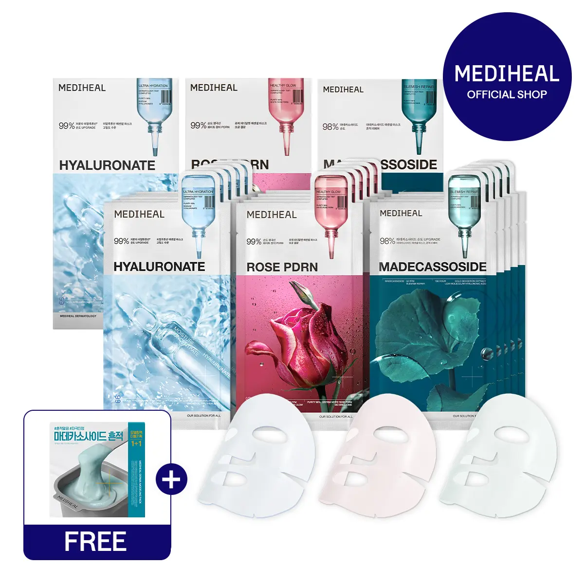 [MEDIHEAL] 30-Day Skin Recovery Mask Set | Blemish Repair x10ea + Healthy Glow x10ea + Ultra Hydration x10ea | Dark Spot, Redness & Dry Skin Care | Sheet Masks | Korean Skincare
