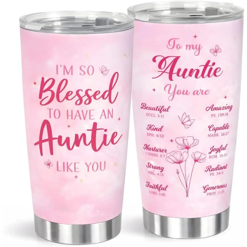 Aunt Gifts for Mothers Day, Auntie Stainless Steel 20oz Tumbler, Mothers Day Gifts for Aunt from Niece or Nephew, Insulated Travel Mug with Lid and Straw, Unique Gift Ideas for Auntie