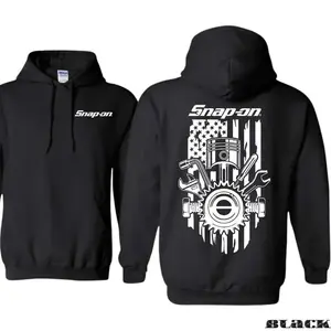 🛠️ [Graphic Hoodie]Snap-on Logo Hoodie Vintage Black Sweatshirt Detailed Tool and Piston Artwork American Flag Graphic Auto Repair Streetwear Pullover Unisex Oversized Hoodie Workwear Fashion Gift for Men Dad Husband Trendy Cotton TikTok Viral Hoodie