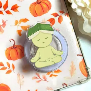 Meditating Bookworm MagSafe Kindle Grip – Cute Reading Buddy Magnetic Pop Socket & Kickstand – Cozy Book Lover Accessory