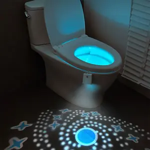 1pc/2pcs Motion-Activated Toilet Light - 16-Color Gradient Rechargeable LED (with Starry Sky Projection), Bathroom Toilet Night Lamp, Motion Sensor Lamp, Fun Christmas Gift for Family & Friends