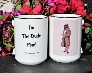 The Big Leb0wski I'm The Dude Man Mug, Retro Leb0wski, Unique Vintage Style Gift - 'Hey Careful Man! There's A Beverage Here'