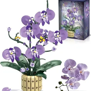 832PCS Purple Rhyme Butterfly Orchid Building Blocks Bouquet Simulation Eternal Flower Decoration Home Assembly Toy Puzzle Toy Festival Gift Creative Building Blocks Desktop Decoration Ornament Ornament Gift for Friends Lovers Preferred Gift Building Sets